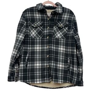 Sage Collective Sherpa Shacket Plaid Black Gray Womens Medium